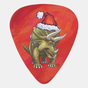 Triceratops Christmas On Red Guitar Pick