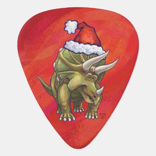 Triceratops Christmas On Red Guitar Pick