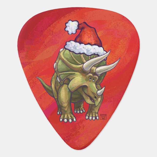 Triceratops Christmas On Red Guitar Pick (Front)