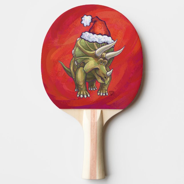 Triceratops Christmas On Red Ping-Pong Paddle (Front)