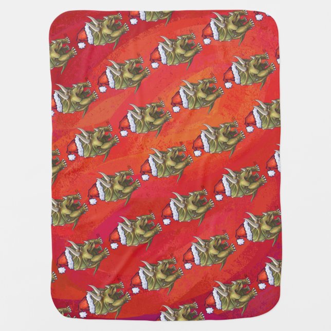 Triceratops Christmas On Red Receiving Blanket (Front)