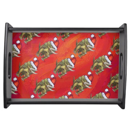 Triceratops Christmas On Red Serving Tray