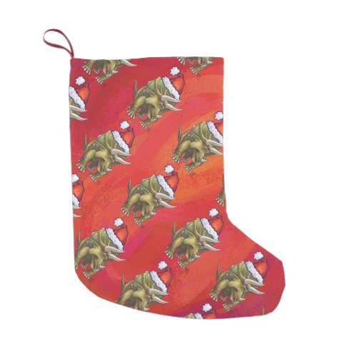 Triceratops Christmas On Red Small Christmas Stocking