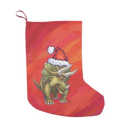 Triceratops Christmas On Red Small Christmas Stocking