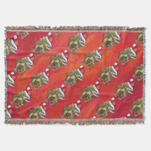 Triceratops Christmas On Red Throw Blanket