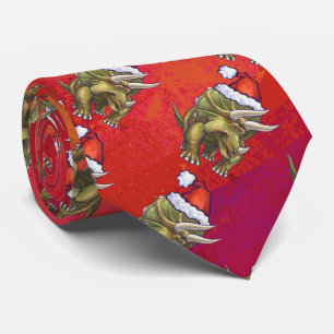 Triceratops Christmas On Red Tie