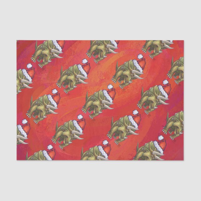 Triceratops Christmas On Red Tissue Paper (Front)