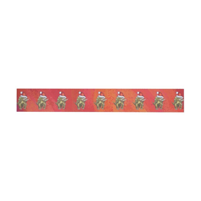 Triceratops Christmas On Red Wrap Around Address Label (Individual)