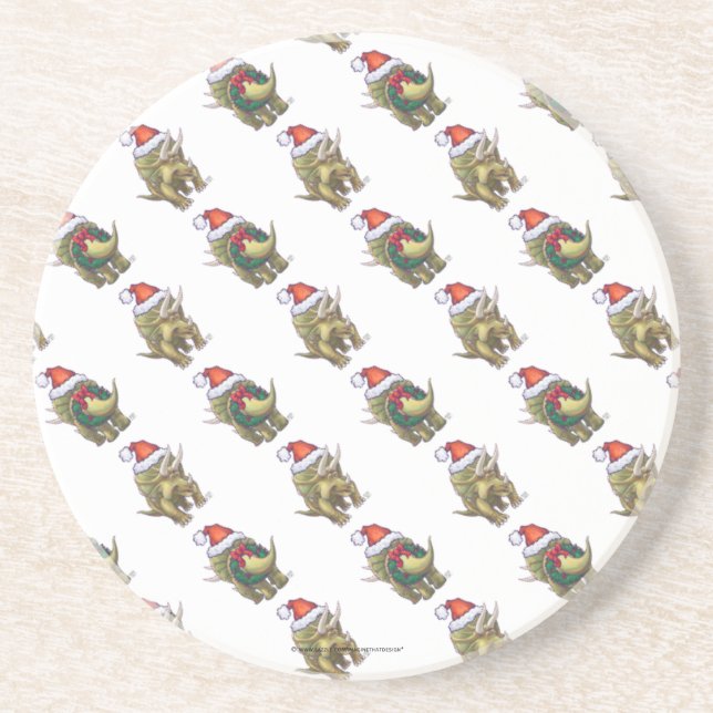 Triceratops Christmas Sandstone Coaster (Front)