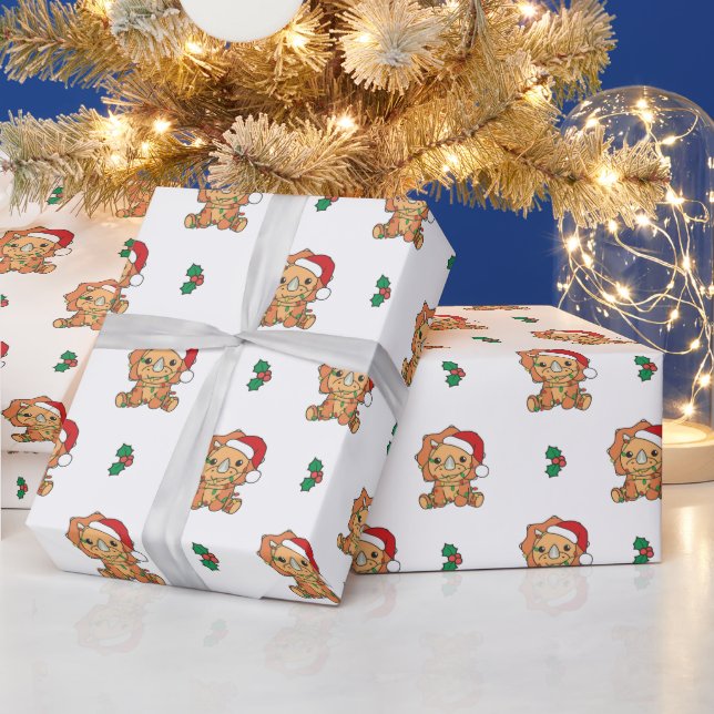 Triceratops Christmas Winter Animals Holiday Dinos Wrapping Paper (Holidays)