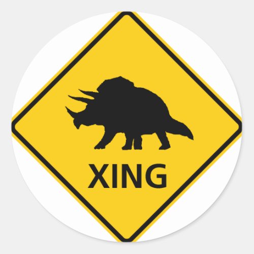 Triceratops Crossing Highway Sign Dinosaur Classic Round Sticker