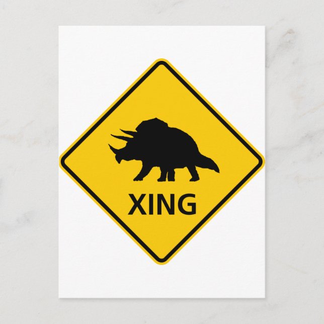 Triceratops Crossing Highway Sign Dinosaur Postcard (Front)