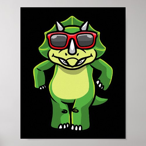 Triceratops Dancing Dinosaur With Sunglasses Dino  Poster