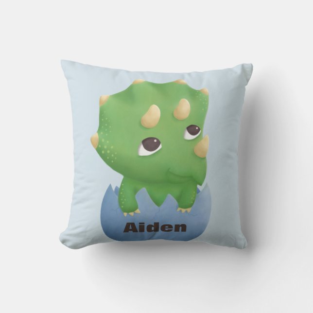 Triceratops Dinosaur Baby Boy Nursery Throw Pillow (Front)
