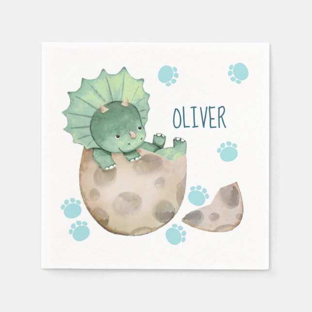 Triceratops Dinosaur Boy Baby Shower Napkins (Front)