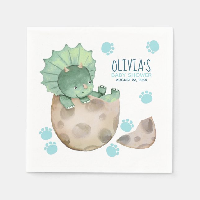 Triceratops Dinosaur Boy Baby Shower Napkins (Front)