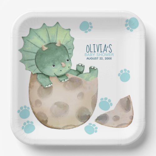 Triceratops Dinosaur Boy Baby Shower Paper Plates