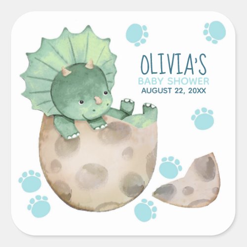 Triceratops Dinosaur Boy Baby Shower Square Sticker