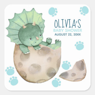 Triceratops Dinosaur Boy Baby Shower Square Sticker