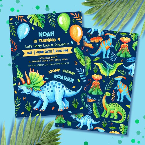 Triceratops Dinosaur Boys Birthday Party Invitation