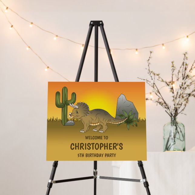 Triceratops Dinosaur Desert Birthday Party Welcome Foam Board (In Situ (Stand))
