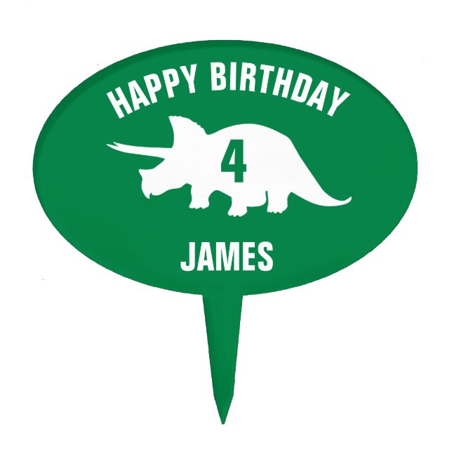 Triceratops Dinosaur Happy Birthday Cupcake Topper (Front)