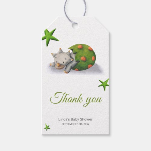 Triceratops Dinosaur Hatching Neutral Baby Shower Gift Tags