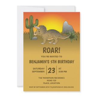 Triceratops Dinosaur In Desert Kid's Birthday Invitation