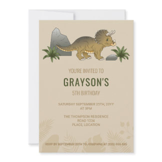 Triceratops Dinosaur Minimalist Beige Birthday Invitation