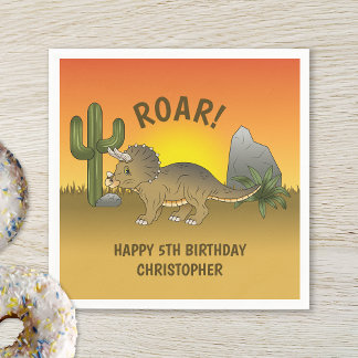 Triceratops Dinosaur Orange Yellow Desert Birthday Napkins