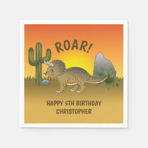 Triceratops Dinosaur Orange Yellow Desert Birthday Napkins