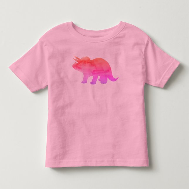 Triceratops Dinosaur Pink Orange Painting T-shirt (Front)