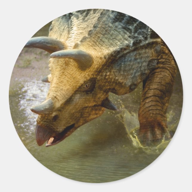 Triceratops Dinosaur Round Sticker (Front)