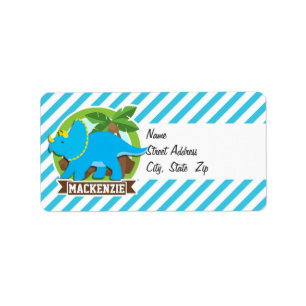 Triceratops Dinosaur; Sky Blue & White Stripes Label