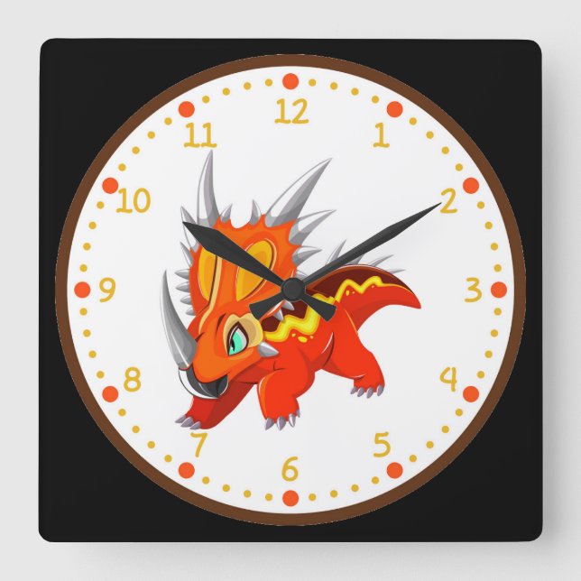 Triceratops Dinosaur Square Wall Clock (Front)