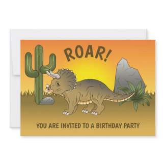Triceratops Dinosaur Sunset In Desert Birthday Invitation
