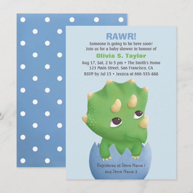 Triceratops Dinosaur Themed Baby Shower Invitation (Front/Back)