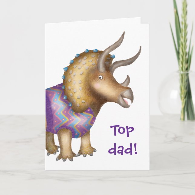 Triceratops dinosaur 'Top Dad' Father's Day card (Front)