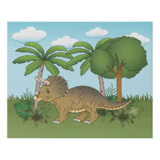 Triceratops Dinosaur Tropical Kid's Room Decor Faux Canvas Print