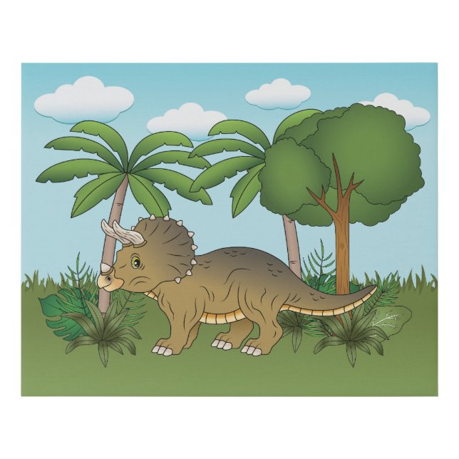 Triceratops Dinosaur Tropical Kid's Room Decor Faux Canvas Print (Front)