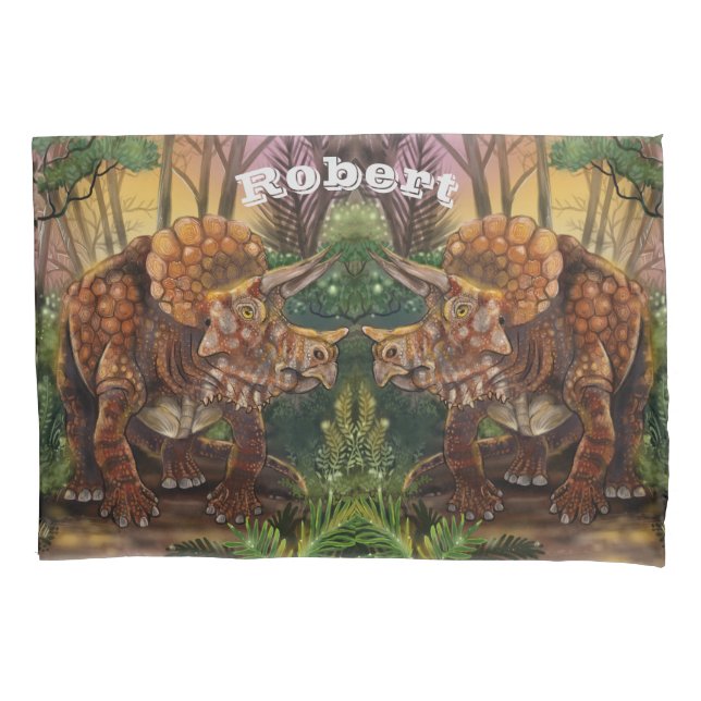 Triceratops Forest Customize your own Name Pillow Case (Front)