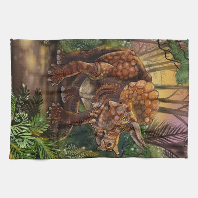 Triceratops Forest Kitchen Towel (Horizontal)
