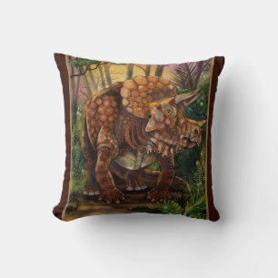 Triceratops Forest Throw Pillow
