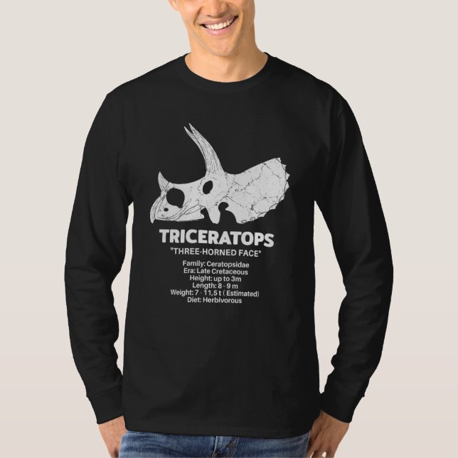 Triceratops Fossil Skull Dinosaur Fact Sheet T-Shirt (Front)