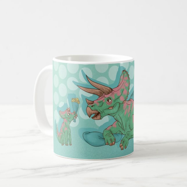 Triceratops Giving Flowers Coffee Mug (Front Left)