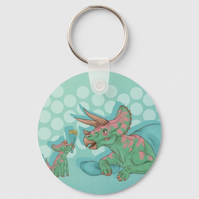 Triceratops Giving Flowers Keychain (Front)