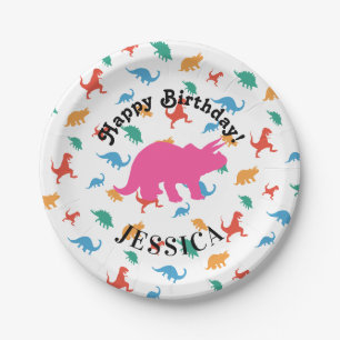 Triceratops Happy birthday Dinosaurus Add kid name Paper Plates