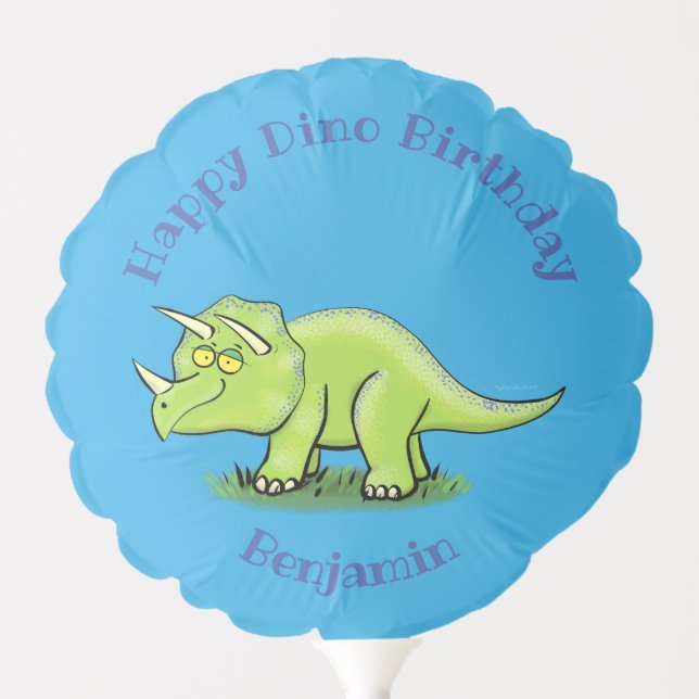 Triceratops happy dinosaur cartoon balloon (Front)
