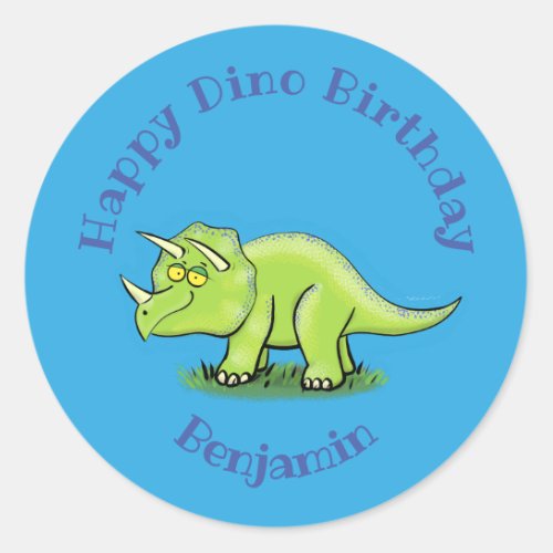 Triceratops happy dinosaur cartoon classic round sticker