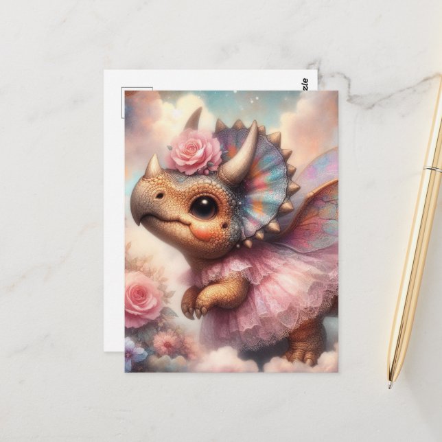 Triceratops in a Pink Dress Postcard (Front/Back In Situ)